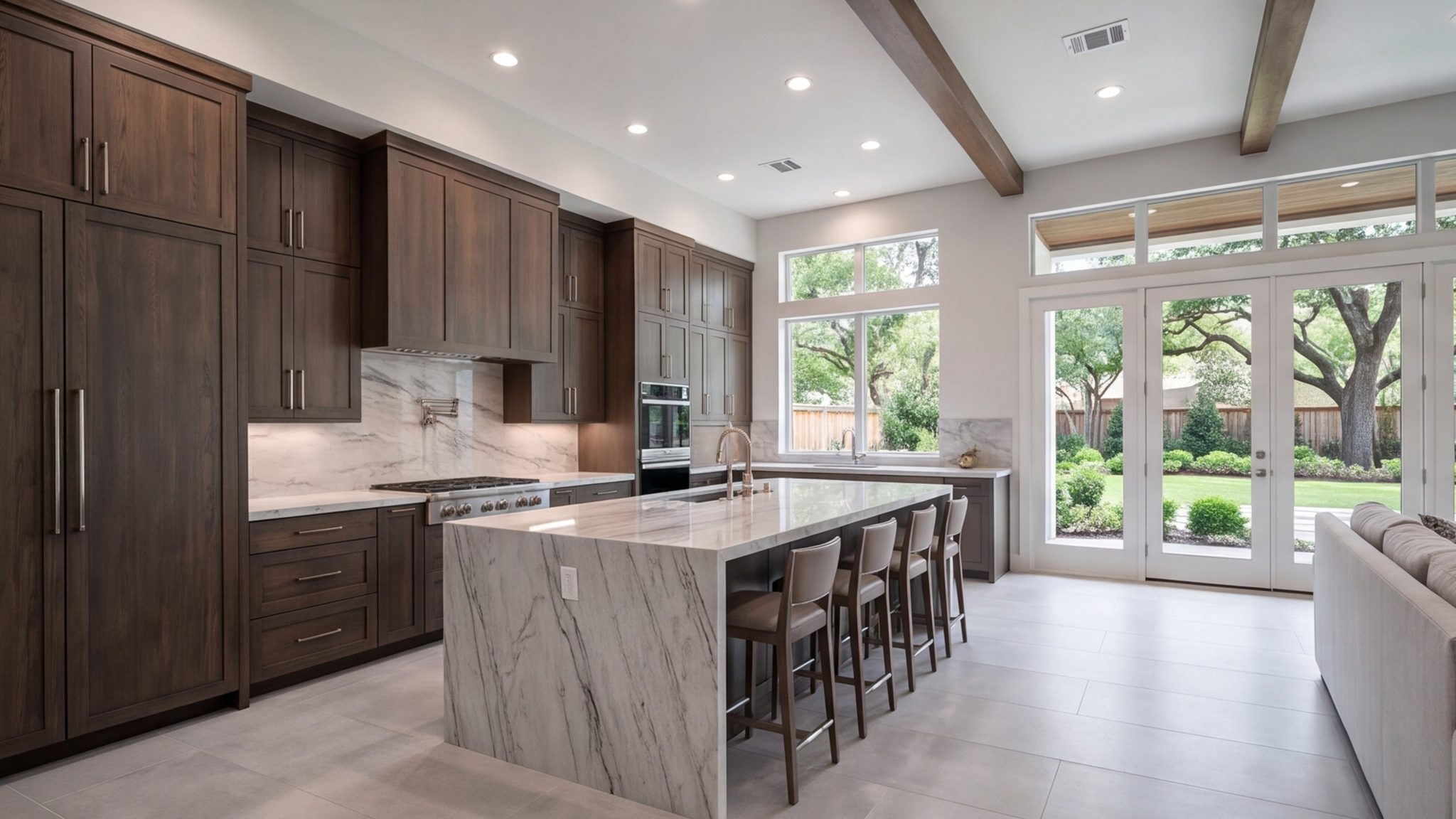 Open kitchen remodel with an island and tall cabinets